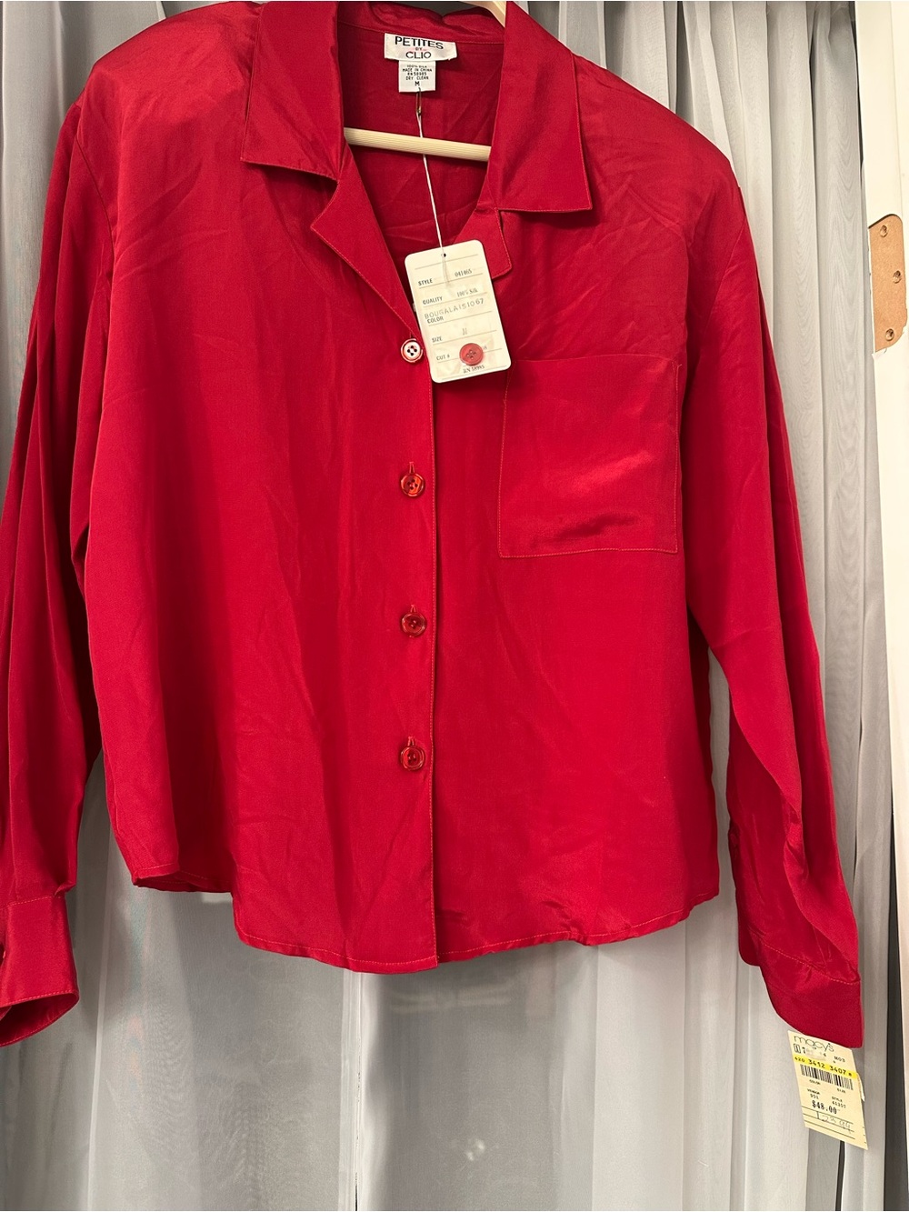 VTG Macys Petites by Clio 100 silk Red Blouse
